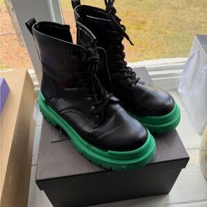 Fashion Nova Black Combat Boots with Green Platform Soles